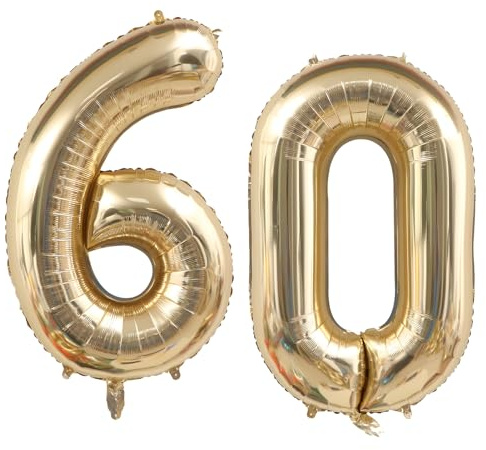 Zahlen Luftballon 60 Geburtstag Gold, XXL Folienballon 60 Gold | Happy 60th Birthday Cake Topper, Helium Ballons Zahlen 60, Deko 60. Geburtstag Luftballons für Männer Frauen