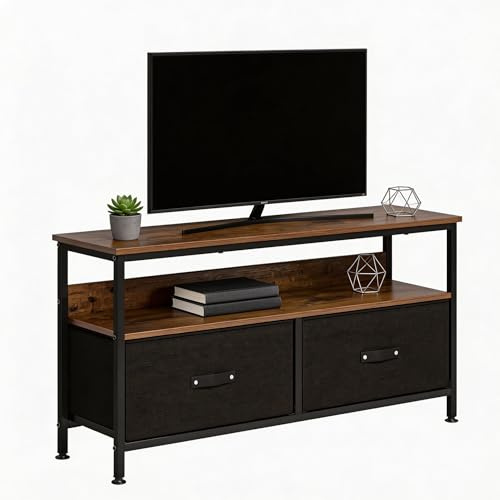 GarveeMore Mueble de TV con 2 Cajones de Tela y Estante Abierto
