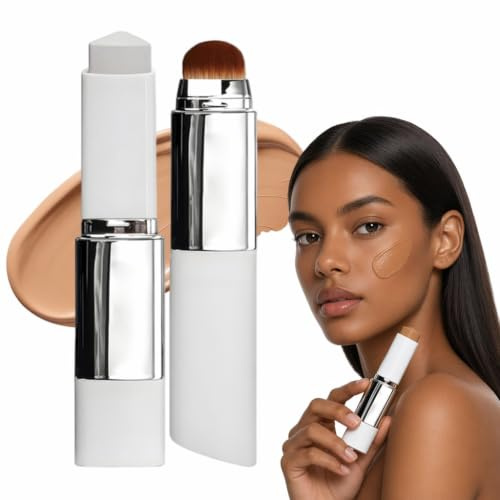 Foundation Stick mit Pinsel, Color Changing Foundation mit LSF 15, 2-in-1 Make-up Stick mit automatischer Farbanpassung, feuchtigkeitsspendend für Glowfür Alle Hauttypen (Dunkle Hauttöne)