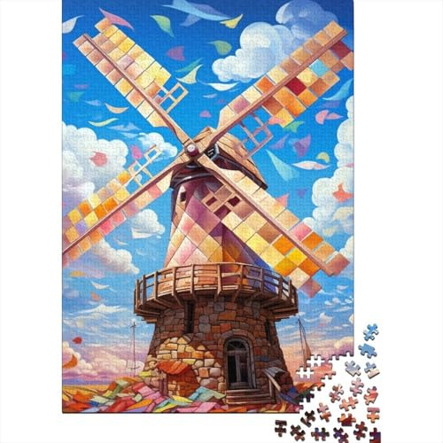 Windmill Tower 1000 Piece Puzzle Adults Colorful Sky Scene