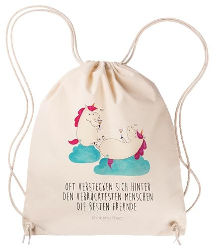 Mr. & Mrs. Panda Sportbeutel Einhorn Sekt - Geschenk, Turnbeutel Baumwolle, Pegasus, Einhörner, Sporttasche, Kleine Sporttasche, Gymsack, Einhorn