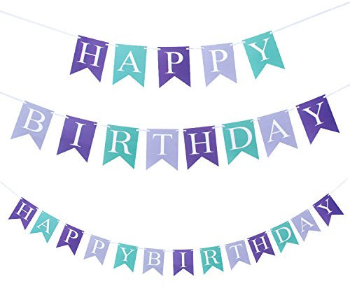 Oblique Unique® Happy Birthday Girlande Banner - Lila Türkis - Party Kinder Geburtstag Kinderzimmer Deko