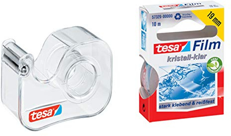 tesa Handabroller, transparent (transparent, Handabroller + 1 Rolle 10 m x 19 mm kristall-klar)
