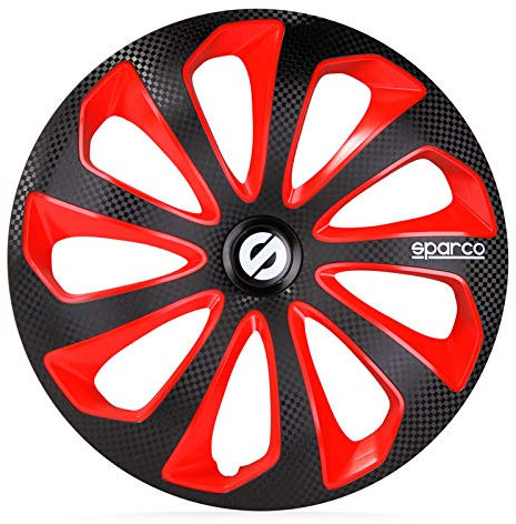 TSS Handel Radkappen Radzierblenden 4 Stück 14 Zoll Schwarz/Rot/Carbon-Look