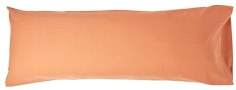 HOMESCAPES Luxury Soft Linen Body Pillowcase Plain Burnt Orange Textured Natural French Flax Fibre Linen & Pure 100% Cotton Blend Pillowcase, 136 cm Long