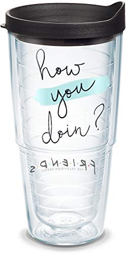 Tervis Warner Brothers – Friends How You Doin Isolierbecher mit Wickeltuch und schwarzem Deckel, 680 ml, transparent