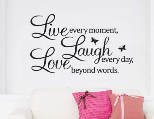 Leben Lachen Liebe Wand Vinyl Kunstwand Zitat Wand Dekorative Wandtattoo Worte Schmetterlinge 50 * 70 Cm
