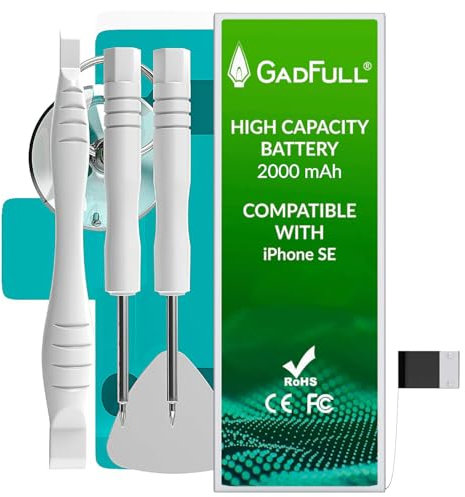 GadFull Batterie Haute capacité Compatible avec iPhone SE (Modèle 2016) | 2025 Date de Production | Kit d'outillage Manuel et Set de réparation | Nouvelle Batterie de téléphone