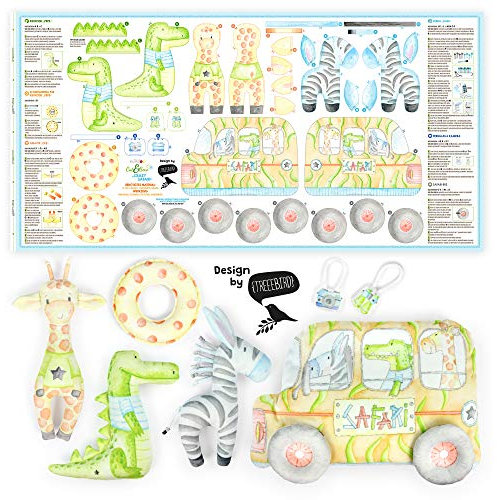 kullaloo CRAZY SAFARI Tiere Cut & Sew Stoff Paneel auf Plüsch, Design by Treeebird