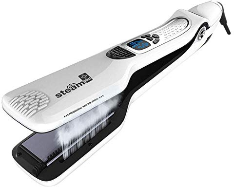 Professional Steam Hair Straightener, Electric Fast Steam Hair Straightener Brush Titanium Ceramic Flat Iron, with Anti-Static Technology and Digital Controls Suitable for All Hair Types (White)