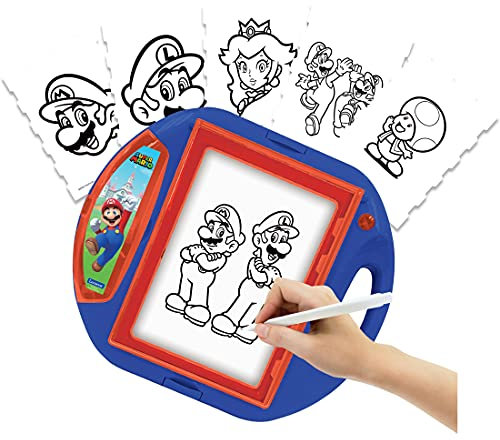 Lexibook Super Mario Zeichenprojektor 4 Stempel, 10 Vorlagen, beleuchteten Fläche, 1 Stift enthalten, Rot/Blau, CR310NI