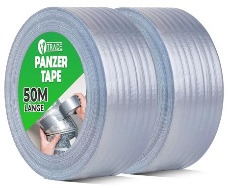 V1 TRADE Panzertape Silber 48mm x 50m - 2 x Panzerband extra stark wasserfest für innen und außen geeignet - Duct Tape mit einfacher Handhabung & rückstandsfrei entfernbar