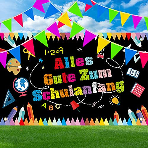 Yi'antai Alles Gute Zum Schulanfang Banner, Einschulung Girlande Banner + 30M Wimpelkette, Schuleinführung Banner Deko Schulkind Girlande Schulanfang Deko für Kinder Jungen