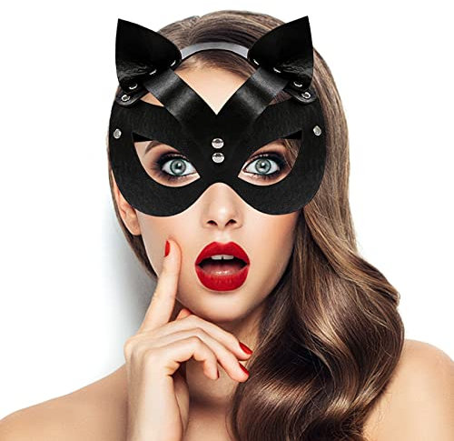 DUOLAM Catwoman Maske, Katze Maske Catwoman Kostüm, Damen Fuchs MaskeCat Woman Mask für Halloween Karneval Valentinstag Maskerade Fasching Party Cosplay Nachtclub Kostümzubehör