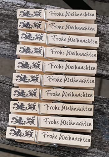 Webermann 10er Set Holzklammern - Wäscheklammer mit Motiv “Weihnachtsmann Frohe Weihnachten” - hochwertige deko Klammern aus Holz - Ideal als Weihnachts Deko, Foto Klammer, Tischdeko, Serviettenhalter