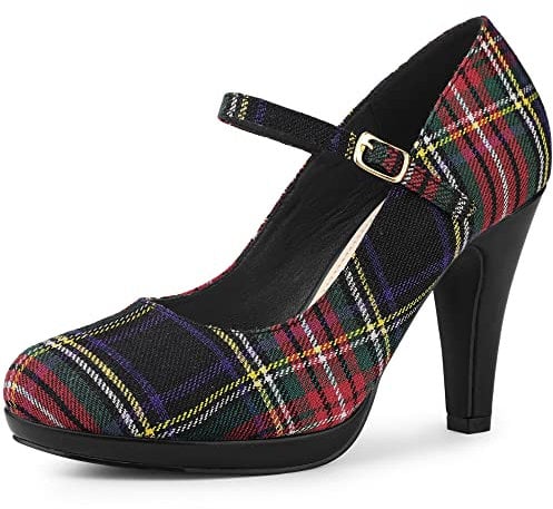 Allegra K Women's Houndstooth Platform Stiletto Heels Mary Jane Pumps Red 5.5 UK/Label Size 8 US
