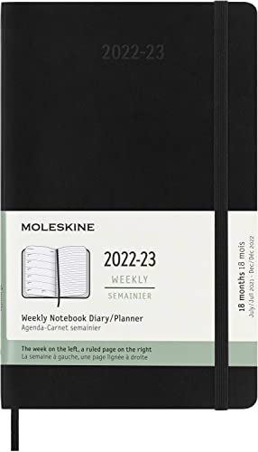 Moleskine - 18 Monate Wochenplaner, Terminkalender 2022/2023, Wochenplaner mit Weichem Einband und Gummibandverschluss, Maß Large 13 x 21 cm, Farbe: Schwarz