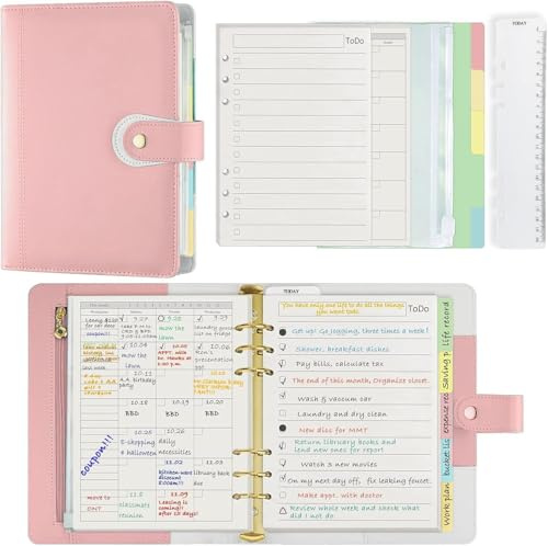 Raccoglitore ad anelli A5, formato A5, ricaricabile con accessori, 6 anelli Planner Blue Refills inclusi accessori Harphia Rosa