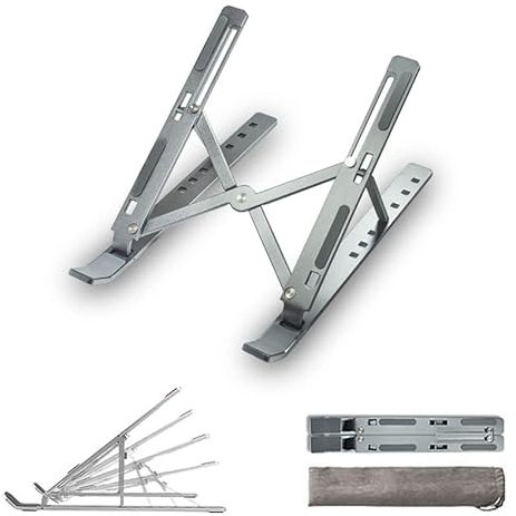 POLE TIP Adjustable Laptop Stand For Desk, Aluminium Portable Laptop Riser Holder, Cooling Stand (10-15.6) Compatible With Macbook Pro/air, Hp, Lenovo, Sony, Dell, Notebook Tablets Computer (Grey)