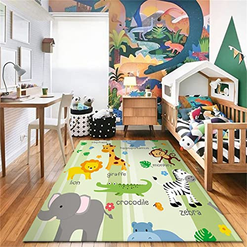 Kunsen Teppich jugendzimmer deko Rutschfester Grüner Teppich Mit Tierweltmuster Für Kinderzimmer, Lässiges Dekor Teppich babyzimmer sitzecke küche 200X250CM