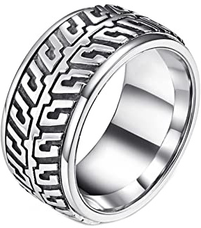Mesnt Ringe Herren Edelstahl, Gothic Autoreifen Muster Anti Stress Fidget Ring Silber Größe 57 (18.1)