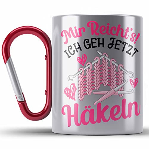 Trendation - Häkeln Zubehör Edelstahl Tasse Karabiner Geschenk Stricken Geschenke Häkel Oma Mir Reichts Ich Geh Häkeln (Rot)