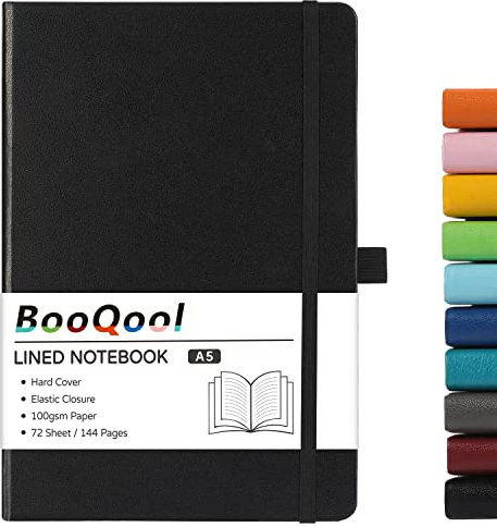 A5 Notebook - Notebook A5 with Premium Paper, Faux Leather Notebook, 5.7 X 8.4, Hardcover, 144 Pages - Black