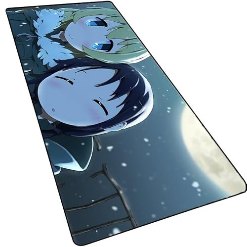 Japanisches Anime-Mauspad für Mädchen, letzte Tour mit genähten Kanten, Shoujo Shuumatsu Ryokou 3 mm dickes, verlängertes Mauspad, rutschfeste Gummiunterseite, Büro und Zuhause, 89.9x39.9x39.9x0.3 cm