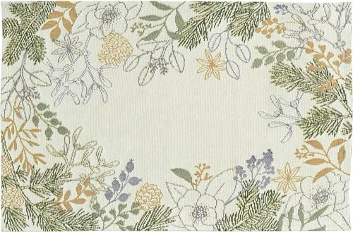 Sander Tischset Platzset Belle Gobelin Weihnachten 32 x 48cm Artikel 99564 Creme weiß grün Gold Mispelzweig Tanne 70% Baumwolle Kiefer Deckchen