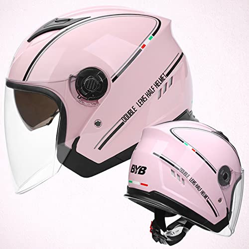 Casques Ouverts pour Moto Adulte, Casque Jet Scooter 3/4 avec Double visière, Casque Thermique Quatre Saisons Homme Femme approuvé Dot/ECE,Rose,One Size