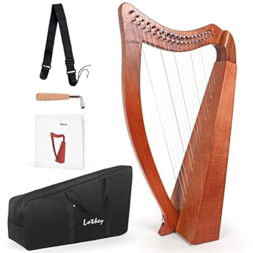 LOTKEY 19 Strings Harp, Solid Mahogany Harps 29'' W/Gig Bag,Tuning Wrench,Straps,Instruction for Professional Lyre Harp Player,Beginner,Adults F3 G3 A3 B3 C4 D4 E4 F4 G4 A4 B4 C5 D5 E5 F5 G5 A5 B5 C6