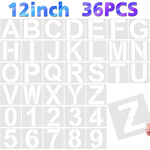 36 Stück große Alphabet-Buchstabenschablonen und Zahlenschablonen, wiederverwendbare Buchstabenschablonen zum Malen auf Holz, Wand, Stoff, Kreidetafel, Glas (30,5 cm)