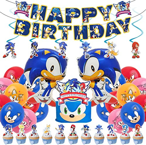 Winric Sonic Party Luftballons Happy Birthday Dekorationen für Kinder Sonic Party Supplies Thema Aluminiumfolie Ballon