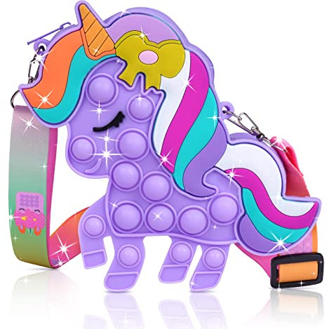 Ainiv Pop Push It Tasche Handtasche, Pop Tasche, 2 in 1 Fidget Toys Taschen Umhängetasche mit Längenverstellbarem Tragegurt, Einhorn Fidget, Anti Stress Spielzeug Schultertasche für Kinder