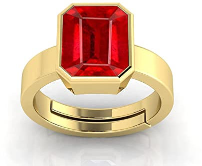 JAGDAMBA GEMS Verstellbarer Ring mit natürlichem Rubin, 17 Karat, vergoldeter Geburtsstein, Astrologie, Rattan, verstellbarer Ring für Männer und Frauen, Rubin-Edelstein-Ring, Natürlicher