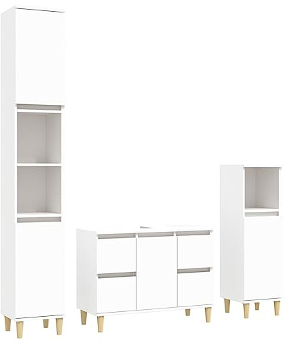 vidaXL 3-TLG. Badmöbel-Set Weiß Holzwerkstoff