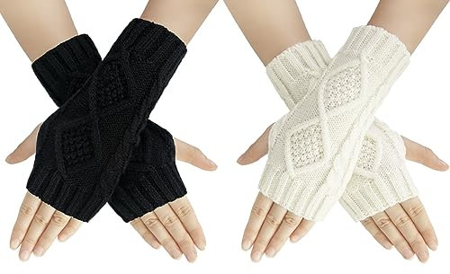 Chalier Fashion Fingerlose Handschuhe Armstulpen Damen,Winter Halb Fingerhandschuhe Winterhandschuhe, Wärmer Strick Kurzer Gestrickte Fingerlose Fäustlinge