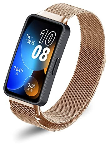 SeNool Correa para Huawei Band 10 / Band 9 / Band 8, [Metal de Acero Inoxidable Pulsera de Repuesto] [Resistente Desgaste] Muñequeras para Huawei Band 10 / Band 9 / Band 8 - Oro Rosa