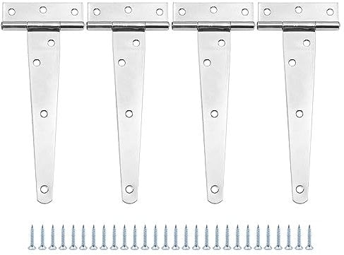 Set of 4 ZONADAH Garden Shed Door Hinge Heavy Duty Strap Tee Hinge 152mm/6inch Rustproof T Hinges Gate Door Barn Wrought with Screws for Gates Shed Doors Windows Fence Garden Storage Rooms