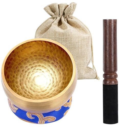 8CM Bol Tibétain, Bol Tibetain 7 Metaux Fait Main, Bol Chantant Tibetain avec Des Bâtons en Bois, un Coussin Sonore et un Sac en Tissu de Rangement, pour Meditazione, Yoga, Chakra et Thérapie du Son