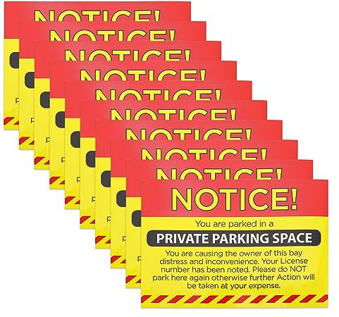 ECSiNG Lot de 10 autocollants pour avis de stationnement « parking privé » - Adhésif puissant - Format A6 - Déchirez et collez - Rappel et avertissement d'éblouissement visibles