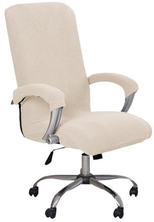 Housse de Chaise de Bureau Extensible, Housse de Fauteuil Amovible Universel Moderne, Housses de Sièges d'ordinateur Rotatif Élastique, Lavable Couverture pour Pivotante Accoudoirs Chaise (Beige)