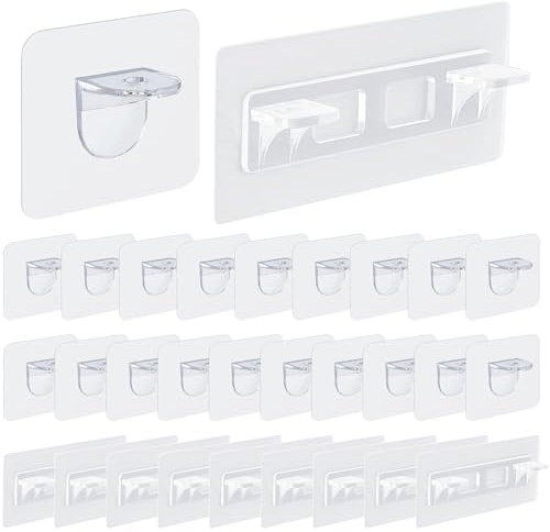 Selbstklebende Regalhalterung Ohne Bohren,Forreen 30 Stück Regalbodenträger Transparent Acryl Einlegeboden Halter für Küchenschränke Bücherregale Schränke Papptafeln