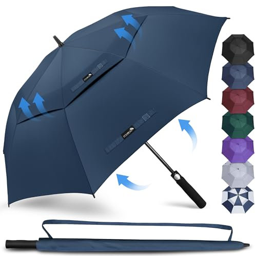 ZOMAKE Regenschirm Gross Sturmfest XXL - Golfschirm Groß Windfest 68inch - Familienregenschirm Groß Sturmfest Mit Tragegurt(Saphirblau)