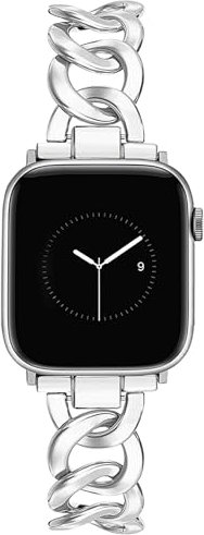 JR.DM Metall Band Silber Kompatibel mit Apple Watch Armband 38mm 40mm 41mm 42mm 44mm 45mm 46mm, Einkettiges Elegant Herren Damen Metallarmband Ersatz für iWatch Series 10/9/8/7/6/5/4/3/2/1/SE/Ultra