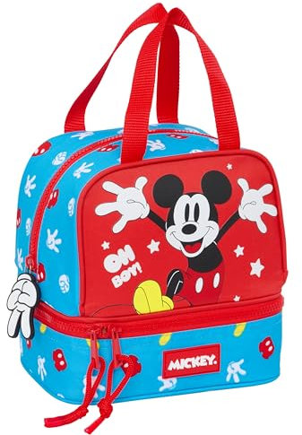 Safta Mickey Mouse Fantastic - Portameriendas, Portatodo, Calidad y Máxima Resistencia, Porta Comida, Recreo, Merienda y Desayuno, 20x15x20 cm, Color Azul/Rojo