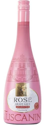 Tuscanini Italian Moscato Rosé Sparkling Grape Juice - Non Alcoholic Sparkling Juice | Perfectly Sweet: Wild Strawberry, Melon, Hint of Citrus Acidity | Elegant Champagne Bottle | Great for Mocktails