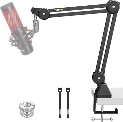 MAONO Brazo Microfono Ajustable, Soporte con Adaptador 3/8 a 5/8, Compatible con Blue Yeti, HyperX QuadCast/SoloCast, Elgato Wave, FIFINE, Ideal para Podcast, Streaming, Juegos, BA37 Negro