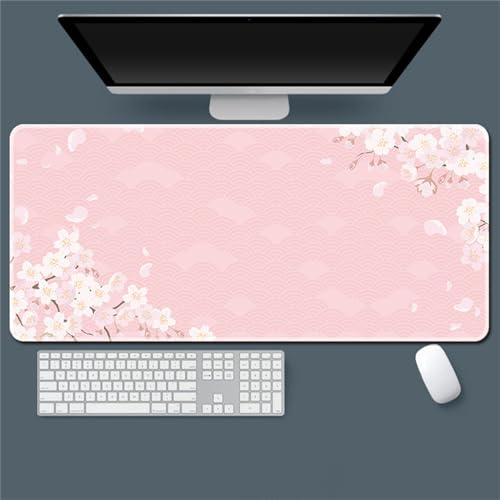 Hixingo Tapis de Souris XXL/XL/L, Motif Sakura Tapis de Souris Gamer, Tapis Souris avec Bords Cousus, Tapis de Souris en Base Antidérapante,Convient Gaming,Maison (700x300x3mm,Sakura Rose)