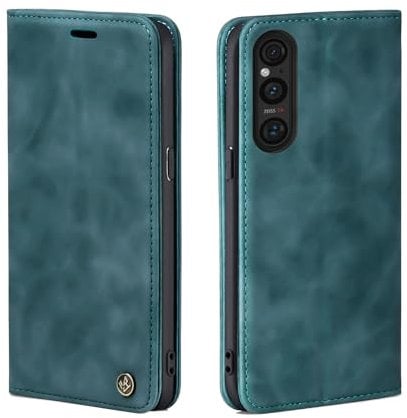 LBH Handyhülle für Sony Xperia 1 V in Petrol Blau mit Karten- und Geldfach Smartphone Hülle mit Standfunktion Flip Case Schutzhülle Magnetverschluss Vintage